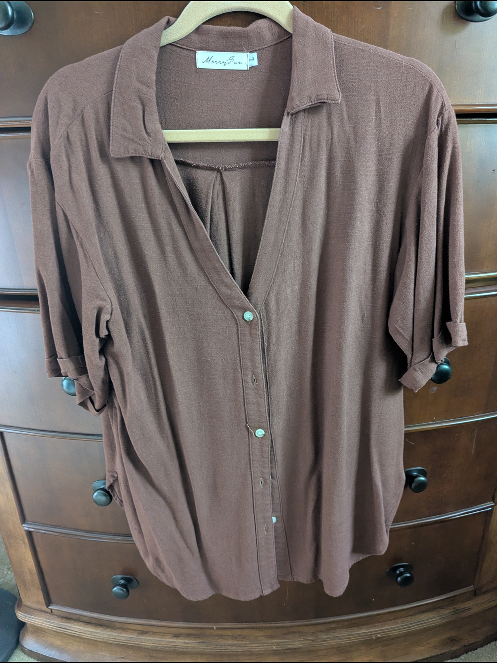 Rust Merry Fun Women's Button-Front Lightweight Blouse